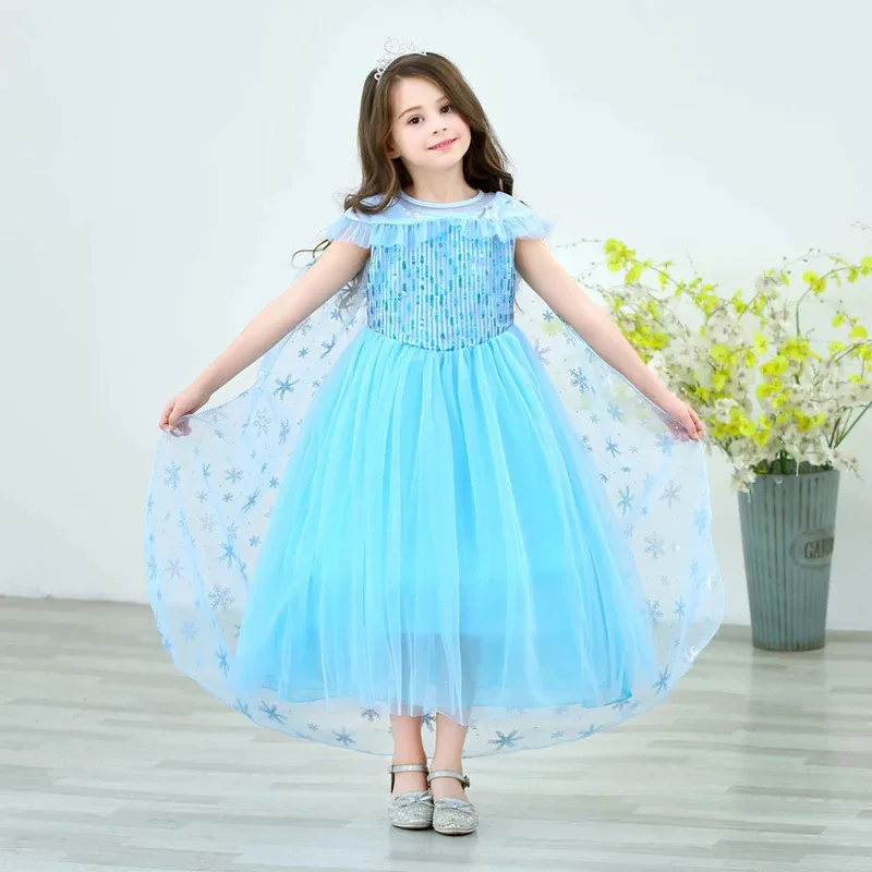 Elsa Costume Frozen LED Princess Dress Snow Queen Fancy Cosplay Party Elegant Toddler Light Up Carnival Halloween Clothes 2-10Y