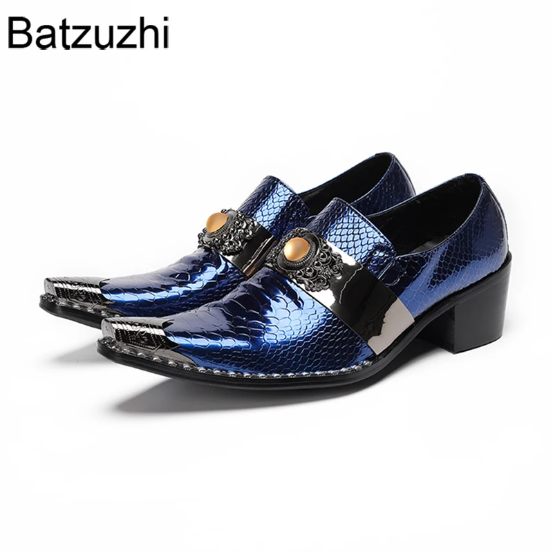 

Batzuzhi Fashion Men Dress Shoes Leather with Pointed Toe Blue Formal Leather Business, Party and Wedding Shoes for Man 6cm Heel