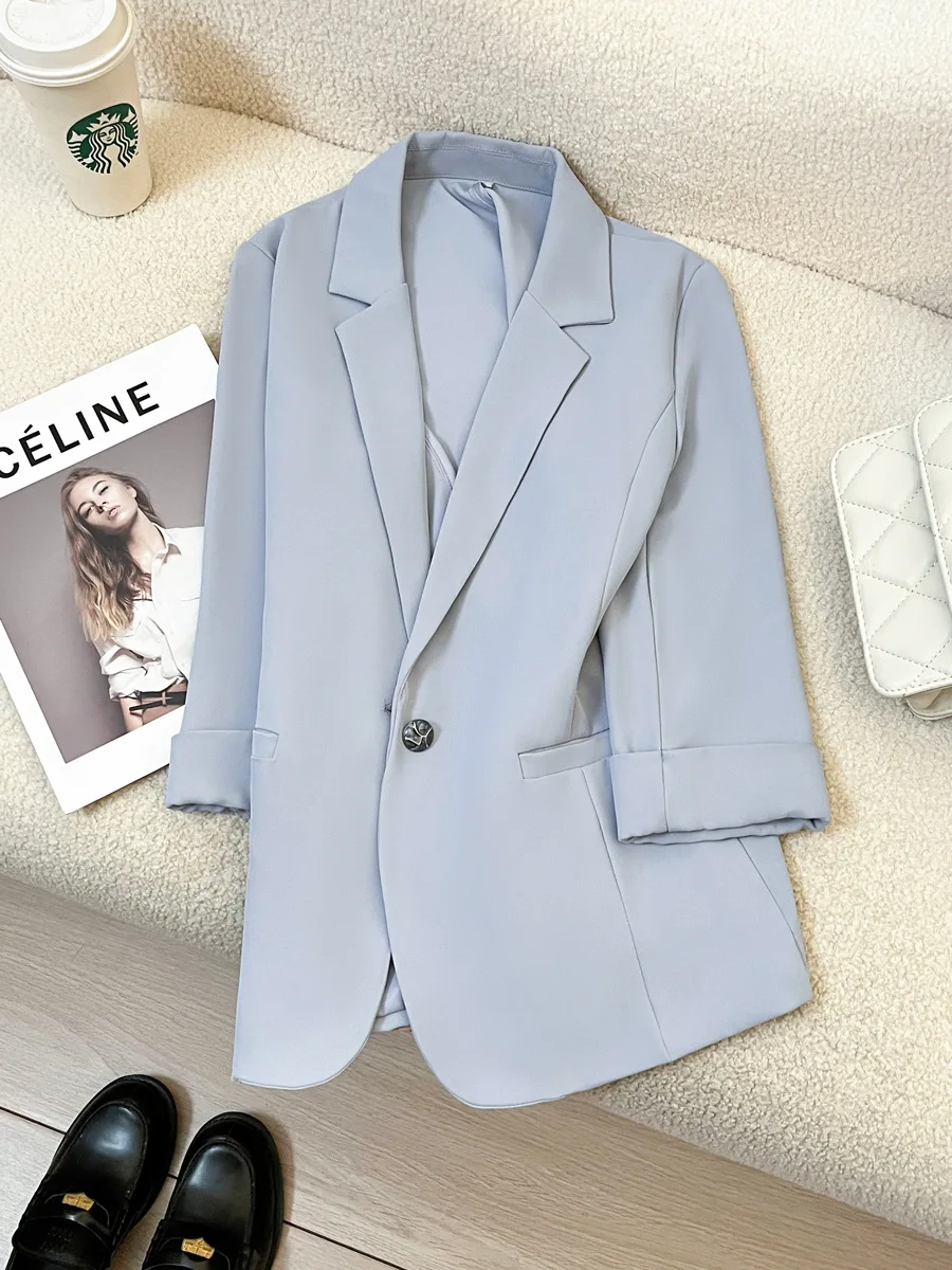 Spring and summer women's casual solid color single button pocket decorative jacket