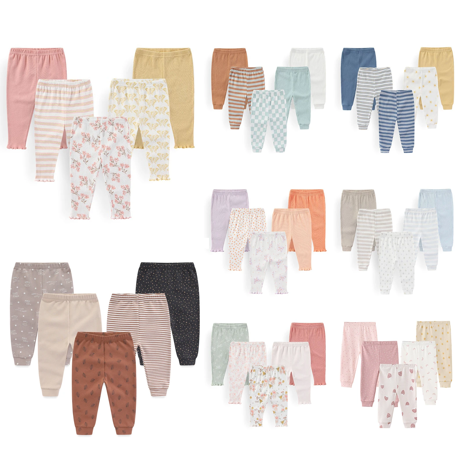 Kiddiezoom 5 Pcs/Lot Cute Cartoon Baby Boy Girl Pants 0-12Months Cotton Soft Newborn Pants