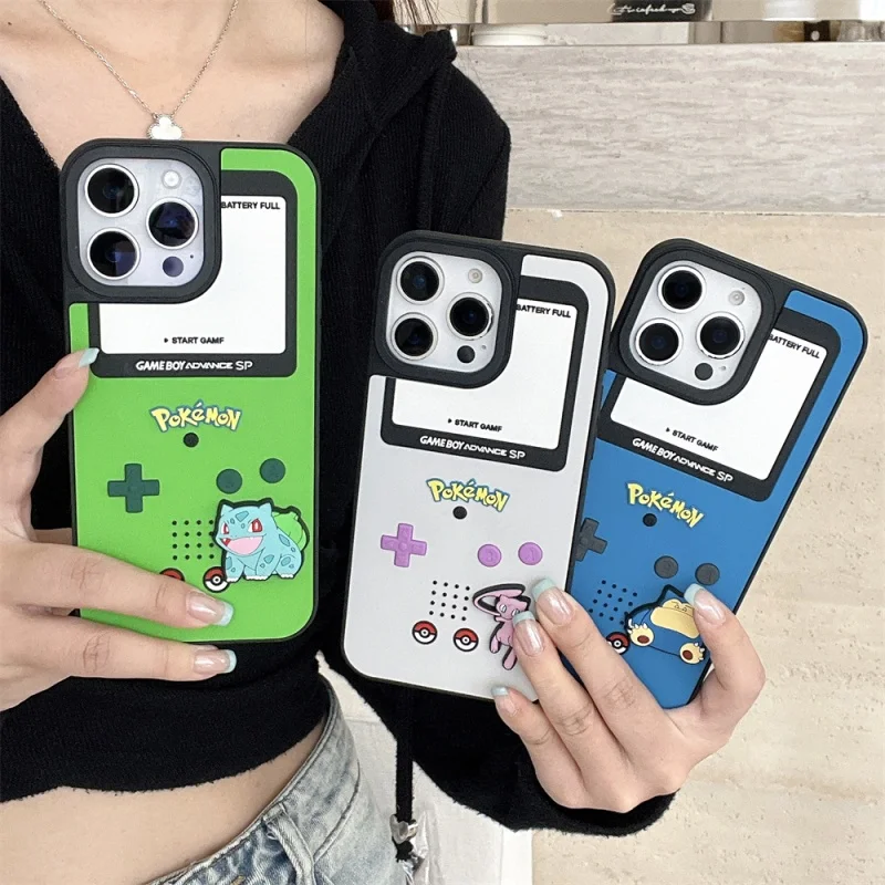 

Anime Pokemons Snorlax Mew Phone Case for iPhone 11 12 13 14 15 16 Pro Max Plus X XR mini 16E Bulbasaur Emboss Cover Funda