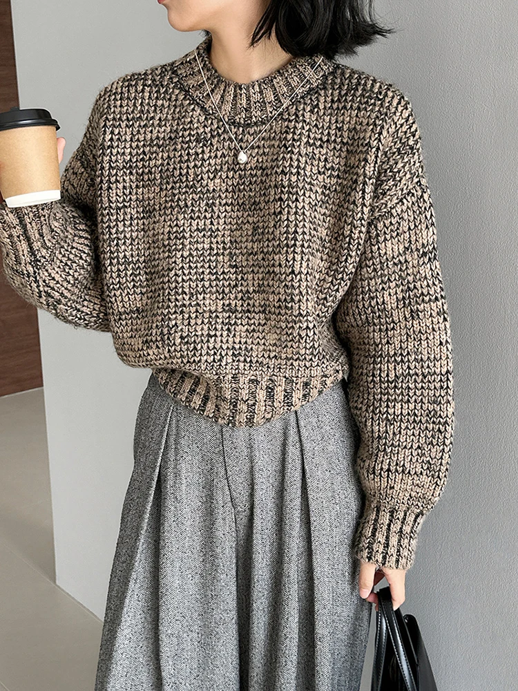 [LANMREM] Office Lady Knitting Pullover Sweater For Women Round Neck Long Sleeve Fashion Tops Warm 2024 Autumn New 26C619