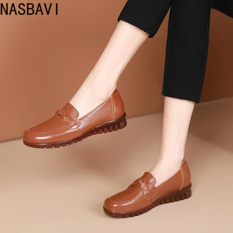 

Plus Size Spring\Autumn Genuine Leather Shoes Woman Flats Work Classi Fashion Bowknot Female Casual Ballet Ladies Shoes