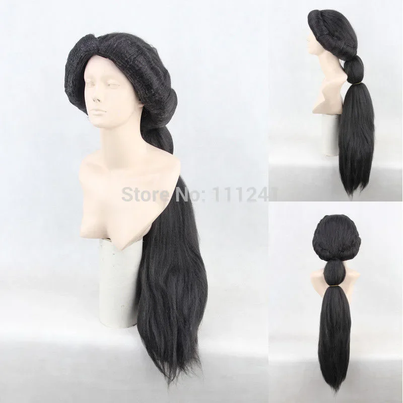 Jasmine 80cm Black Long Styled Braid Fluffy Synthetic Hair Cosplay Costume Wig   Free Wig Cap