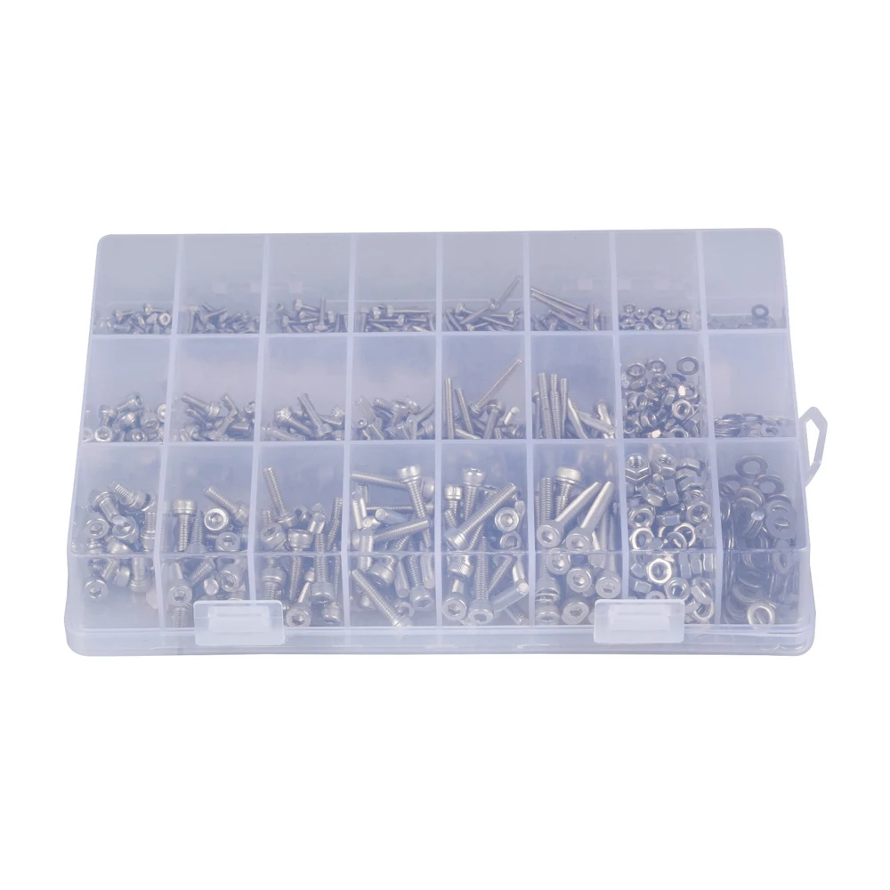 1080pcs Stainless Steel Hexagon Hex Socket Head Cap Screw Assortment Set M2 M3 M4 Metric Allen Drive Bolt Nut Washers DIN912