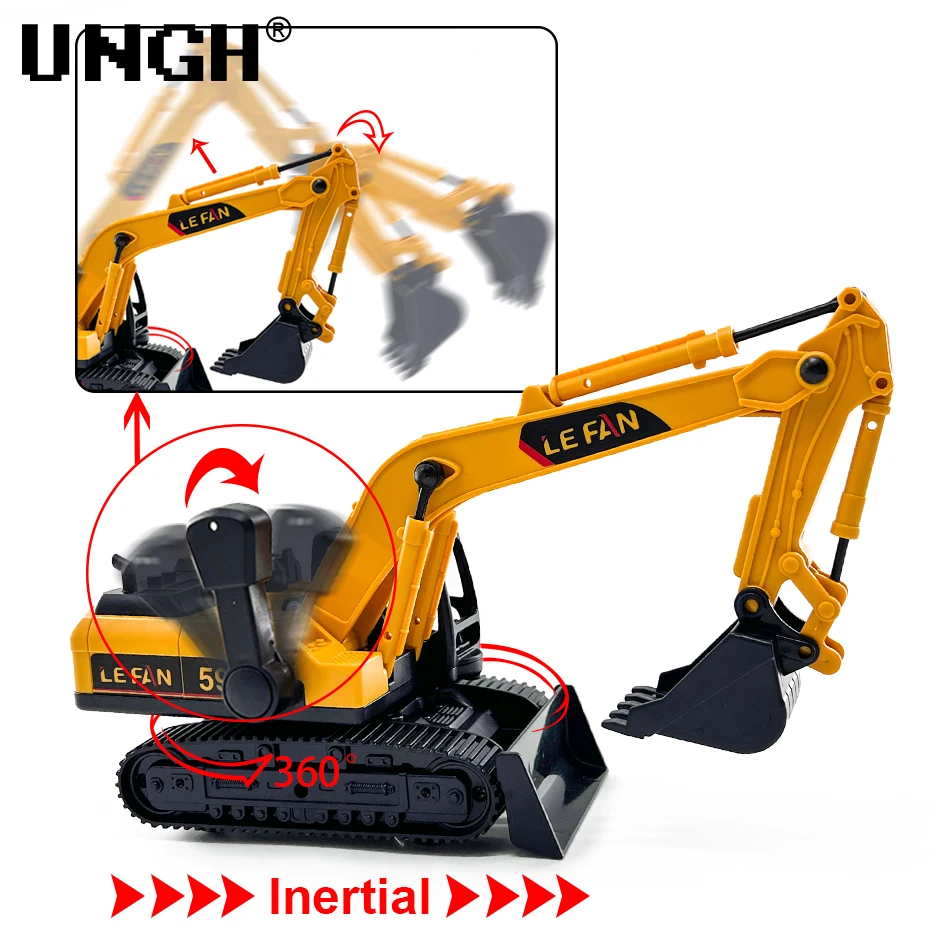 UNGH 1:26 Simulation Diecast Drill Excavator Crane Car Models Inertial Truck for Children Kids Boy Engineering Vehicle Toys Game