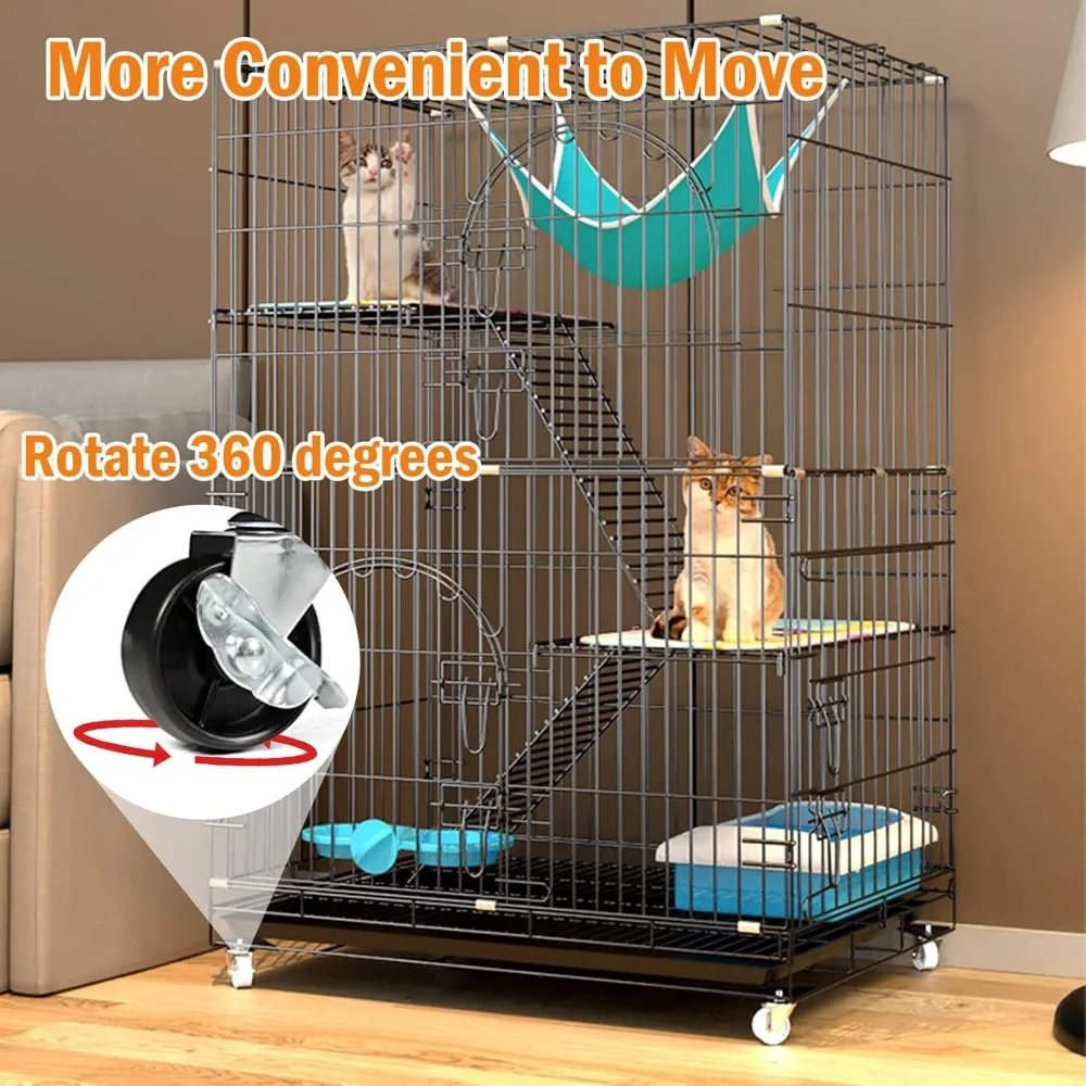 

4-Tier Foldable Cat Cage 46 Inch Metal Pet Cat Kitten Ferret Animal House, Kennel Enclosure with 4 Wheels,11 Tray for 1-4 Cats