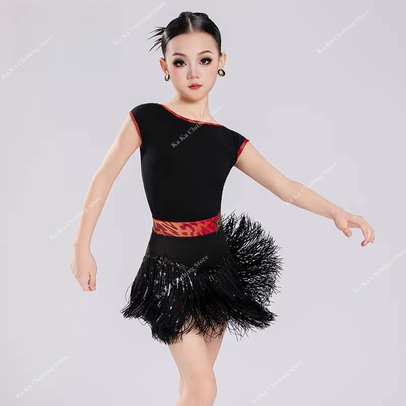

Tango Salsa Latin Dance Dress Girls Fringe Dress Child Ballroom Dance Competition Dresses Dance Skirt Kids Latin Practice Dress