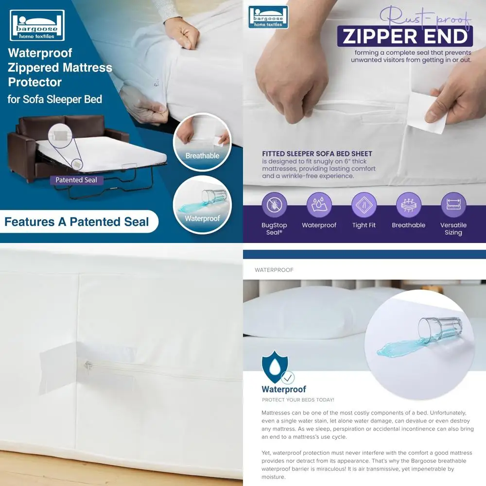 

Waterproof Zippered Sofa Mattress Protector | Full Sleeper Couch Bed Encasement | 6 Deep, Lab-Certified