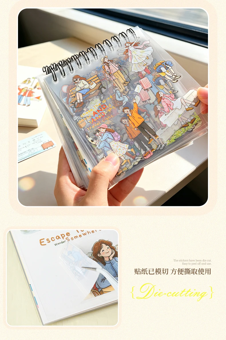 Journal GO Travel Theme Spiral Sticker Book Journey Character & Scene Decals for Journaling Scrapbooking & Planners
