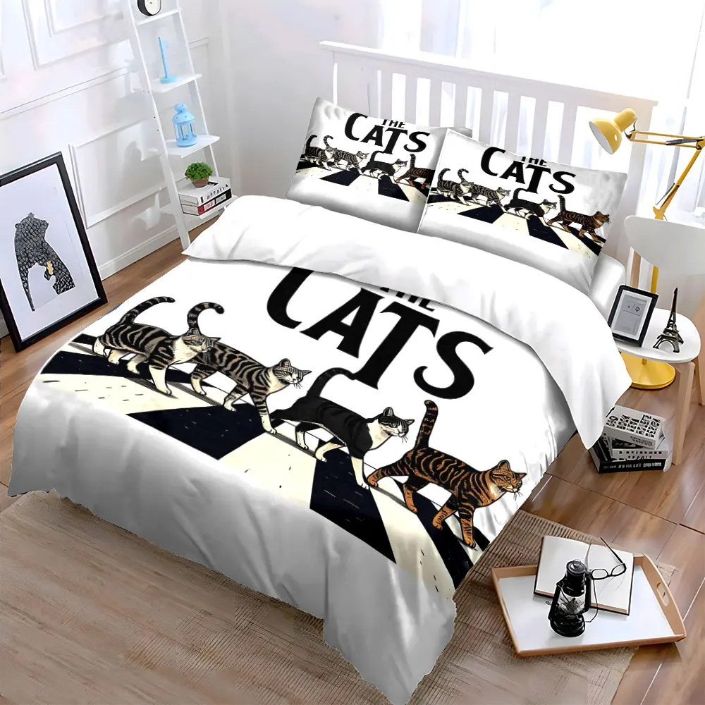 Cats crossing zebra stripes in band Print Bedding Set 1 Duvet Cover 2 Pillowcases for Adult and Children Luxury Gift Full Size