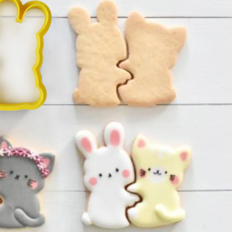 Lover Rabbit Cat Shaped Biscuit Mold Acrylic Cartoon Animal Cookie Cutter and Stamp Wedding Birthday Cake Decorating Baking Tool