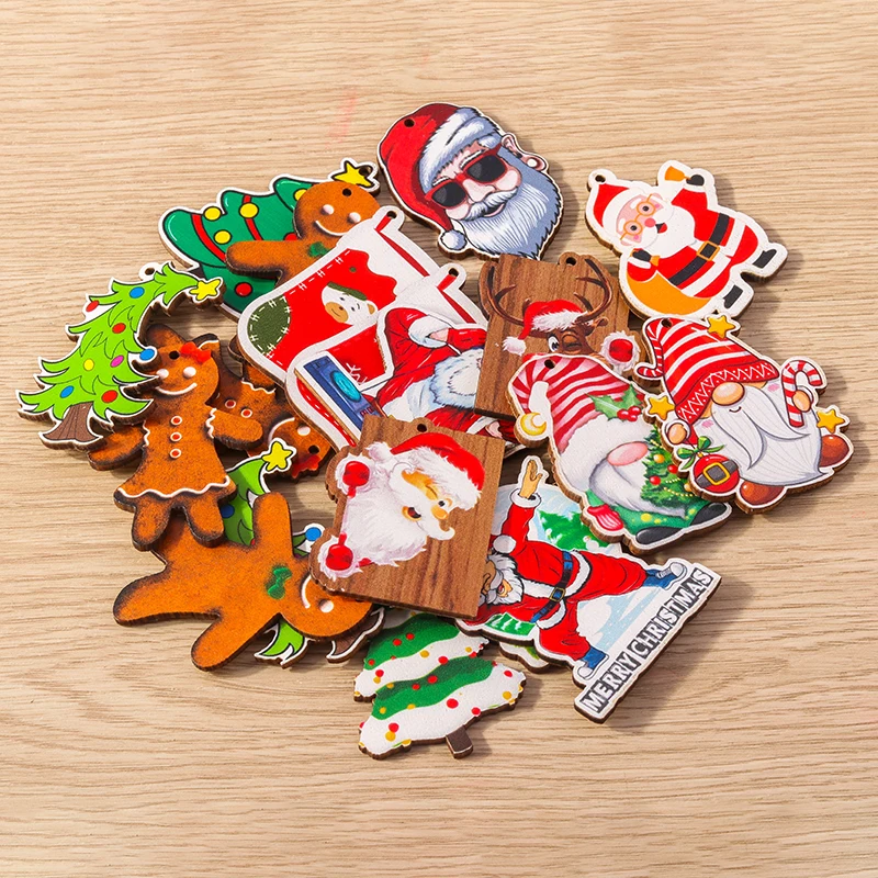 Tusember 10 Stück Weihnachtsanhänger aus Holz, Weihnachtsbaum, Weihnachtsmann, Zwerg, Schneemann, Anhänger für Schmuckherstellung, Ohrringe, Halsketten, DIY – Detail 3