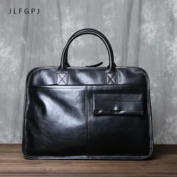 JLFGPJ Vegetable Tanned Top Layer Leather Horizontal Business Briefcase For Men's Retro Cowhidde  Fashion Crossbody Handbag