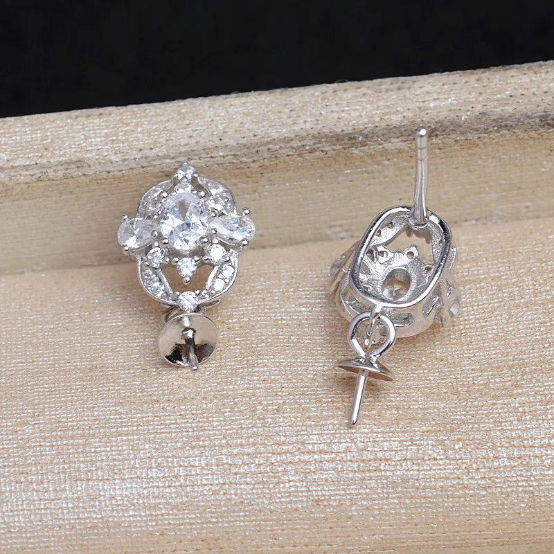 S925 Sterling Silver Earrings Base Findings Mountings Jewelry Mounts Fittings Accessories for 9-12mm Pearls 3 pairs/lot