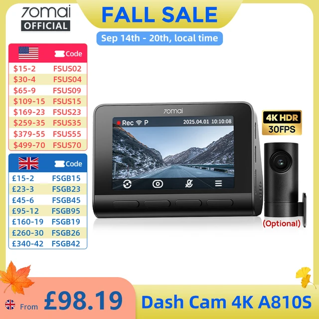 70mai A810S 4K Dash Cam IMX678 Dual HDR Supercapacitor 4G LTE Remote Control Wi-Fi 6 5GHz Voice Control GPS ADAS Car Camera 70mai A810S 4K Dash Cam IMX678 Dual HDR Supercapacitor 4G LTE Remote Control Wi-Fi 6 5GHz Voice Control GPS ADAS Car Camera