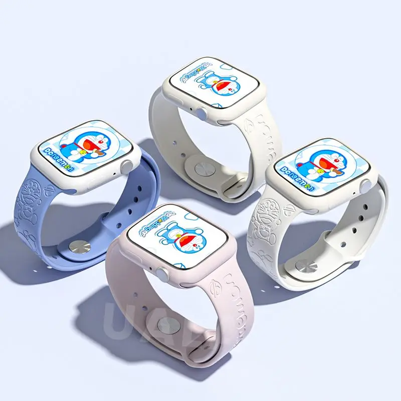 Cartoon Relief Doraemon Iwatch Watch Strap Suitable Apple Watch 8/7/6/5 Generation Cute 38/40/41Mm/44Mm Silica Gel Watch Strap