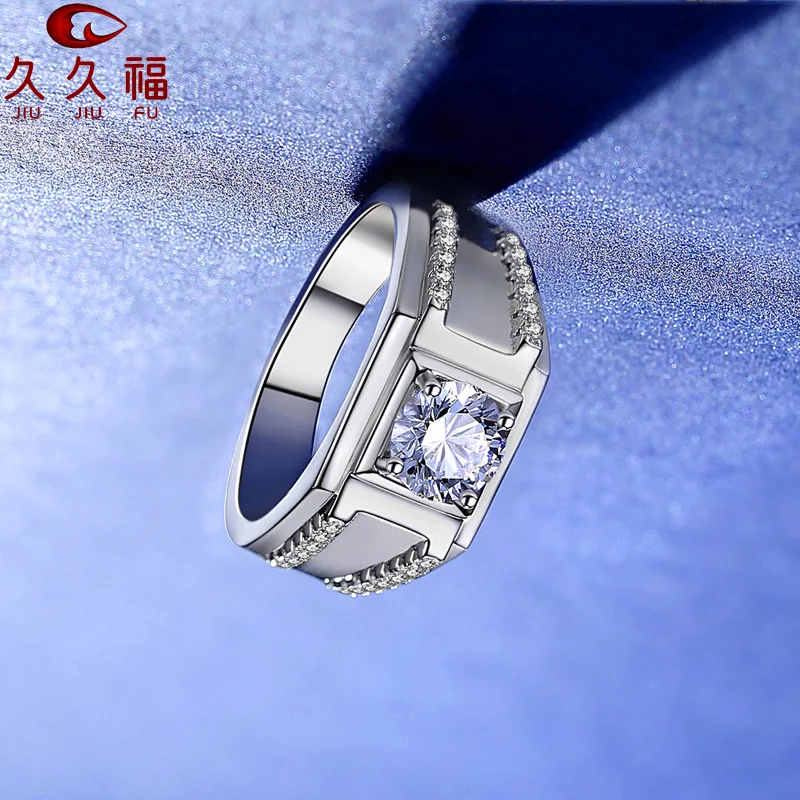 Male Domineering Fashion Double Row Ring, PT950 Platinum and 1 Carat Moissanite, create trendy and high-grade wearing effect.