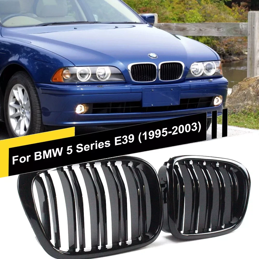 2PCS Car Front Center Matte Black Wide Kidney Hood Grille Grill For BMW 5 Series E39 528i 525i 540i 1997-2003