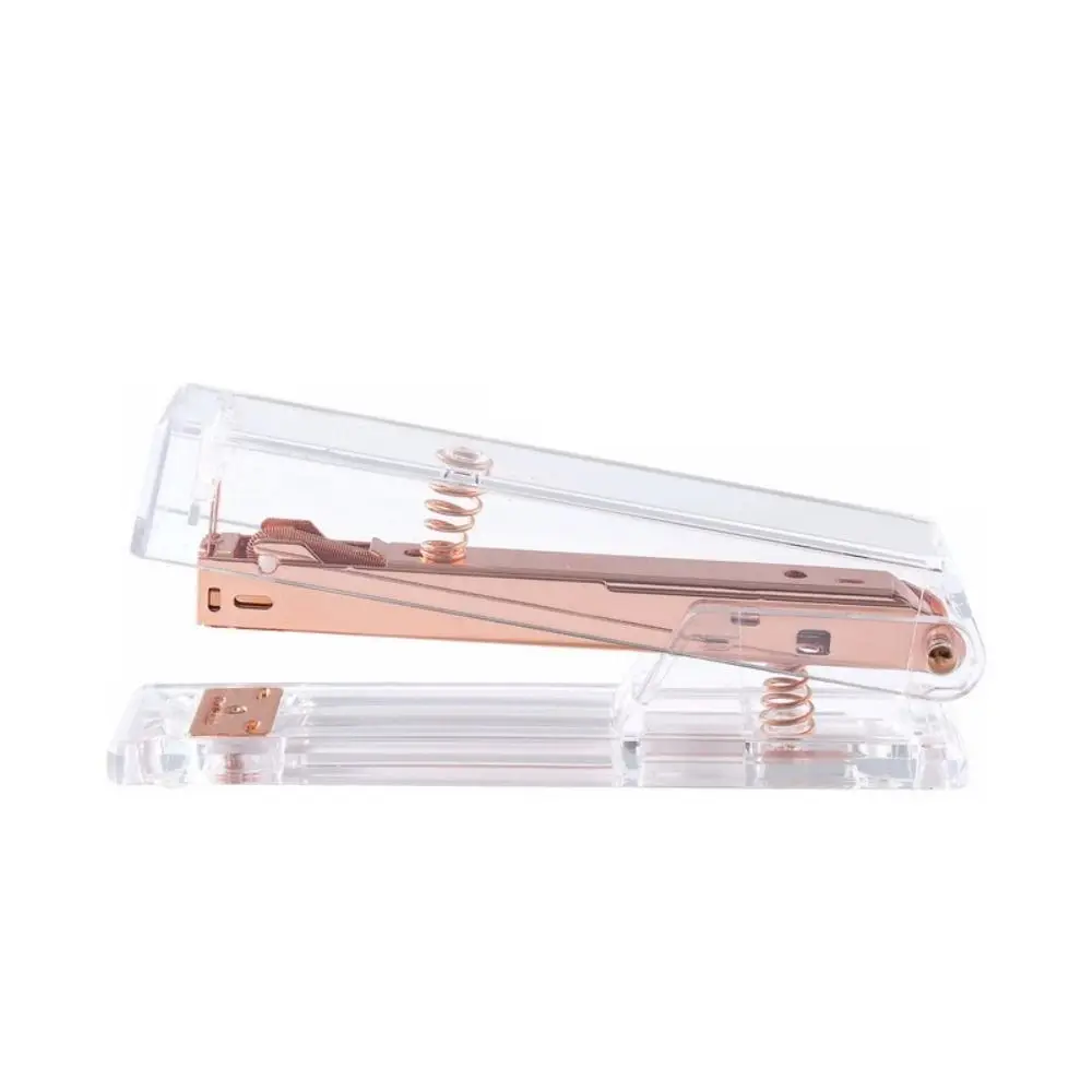 Durable Manual Transparent Stapler Bookbinding Tool Rose Gold Paper Stapler Lightweight Simple Book Binding Machines Student