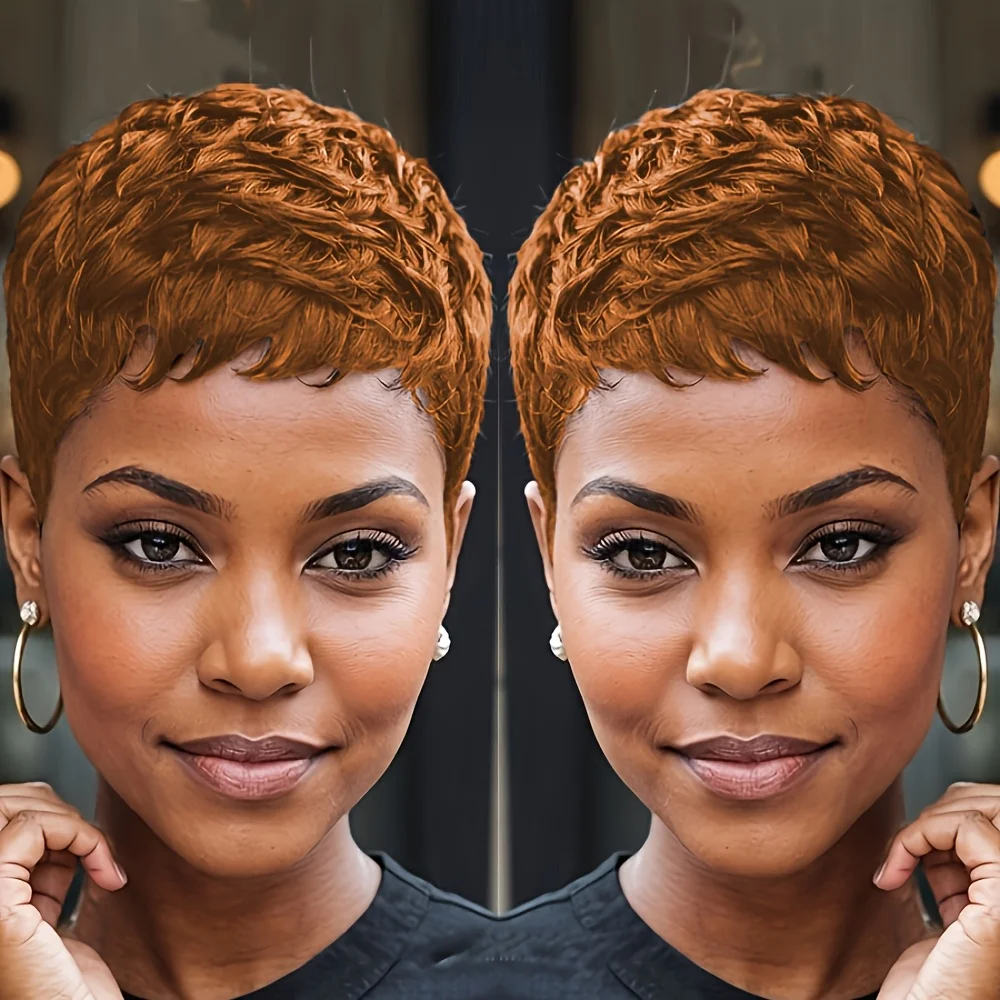 4 Inch Short Curly Wave Pixie Cut Wig, Full Machine Made