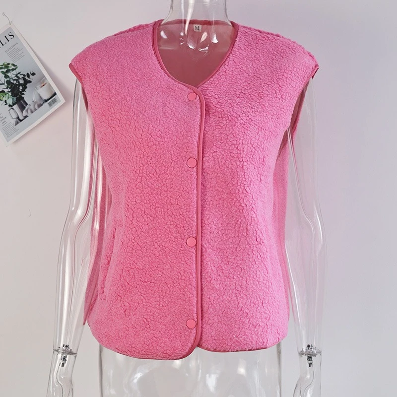 

Wool Vests Sleeveless Short Waistcoat Top Fashion Women's Loose Single-breasted Jacket Fluffy Coat Autumn Jackets Vest Women