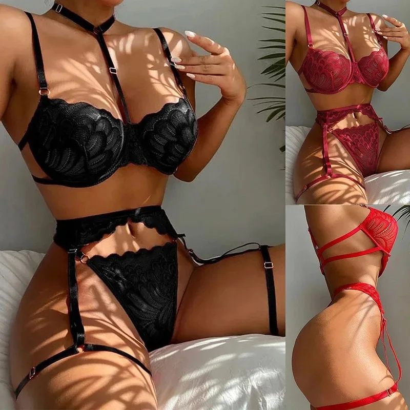 Lace Transparent Lingerie For Women Bra Set Floral Exotic Sheer Half Cup Bra Panty Lingerie Set Fashion Sexy Women\'s Underwear