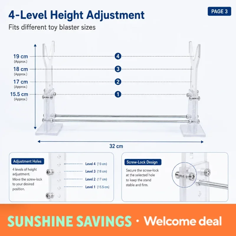 Universal Transparent Acrylic Display Bracket for Blaster Style Ornament Model, Stable Adjustable Hobby Display Stand