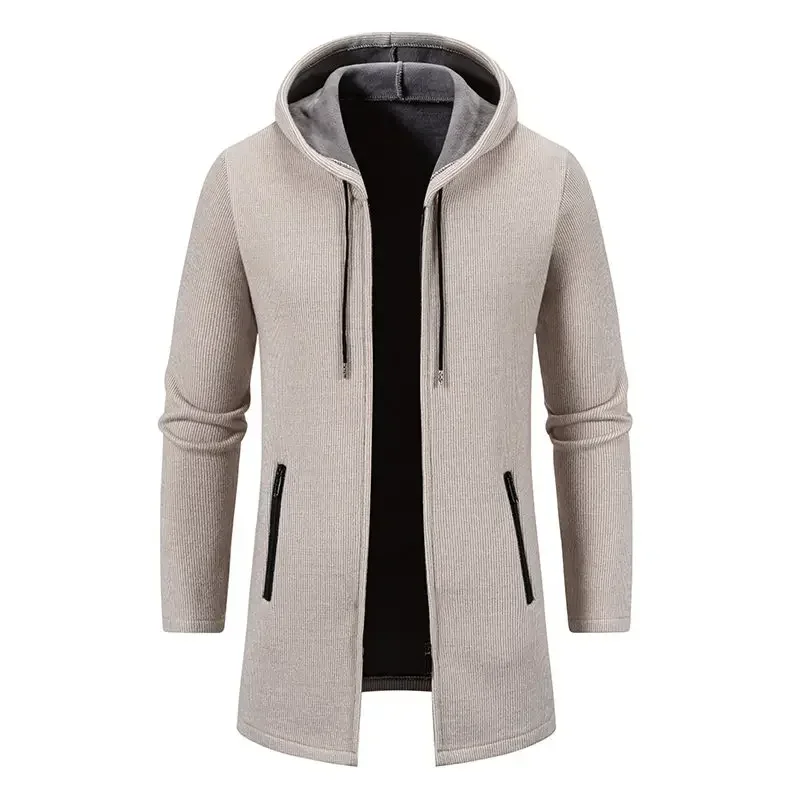 Autumn Winter Men's Casual Knitted Coat New Velvet Padded Jacket Male Hoodies Warm Jumper Fashion Zipper Mens Cardigan