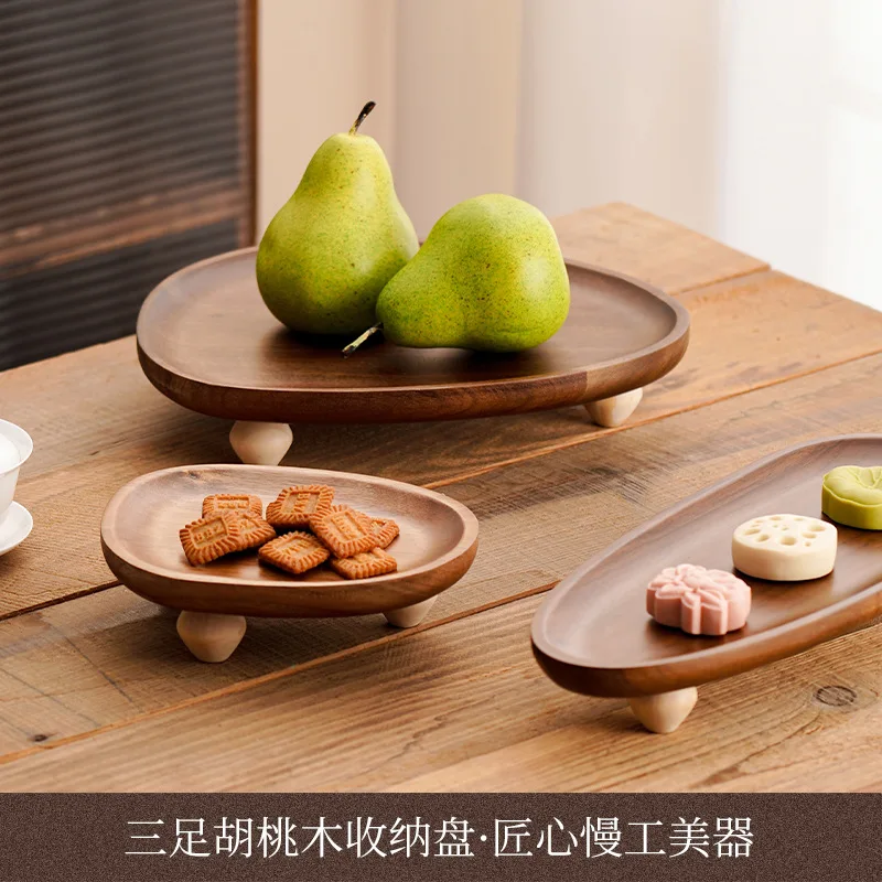 Chinese Style Wooden High Leg Plate Irregular Fruit Inventory Heart Plate Snack Household Storage Tray