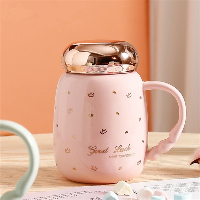 Gypsophila Ceramic Coffee Cup Creative Breakfast Handgrip Mug with Lid Portable Tea Water Cup Porcelain Tableware Christmas Gift