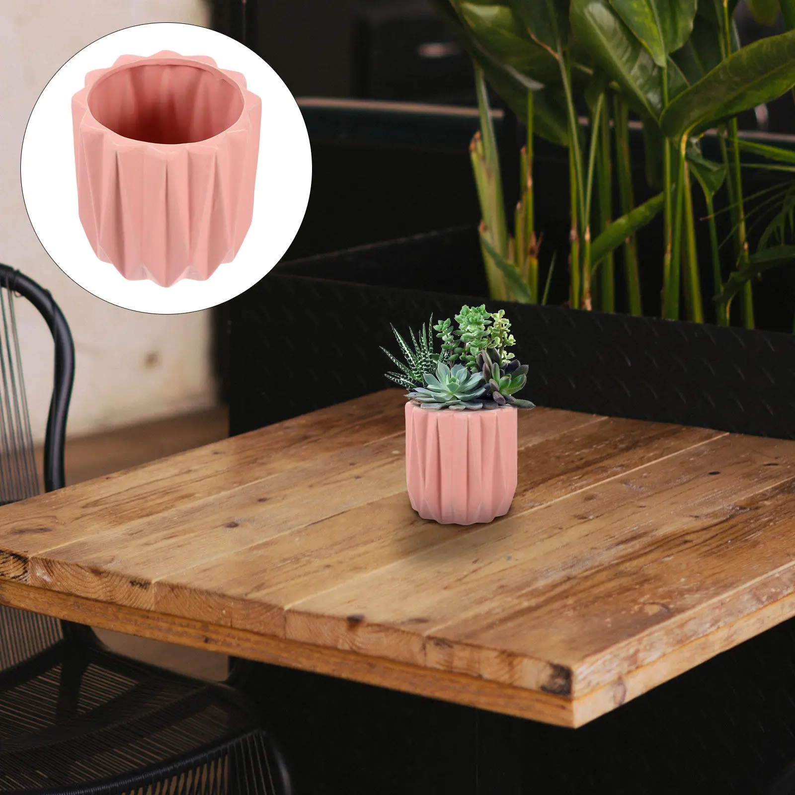 

Geometric Ceramic Planter Pot Modern Minimalist Flower Holder with Drainage Hole and Saucer for Succulents Indoor Desktop Home
