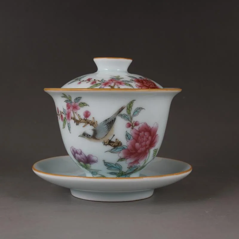 Qing Qianlong Famille rose porcelain Flower and Bird Pattern Bowl Teacup Antique Tea Ceremony Collection Crafts ornament