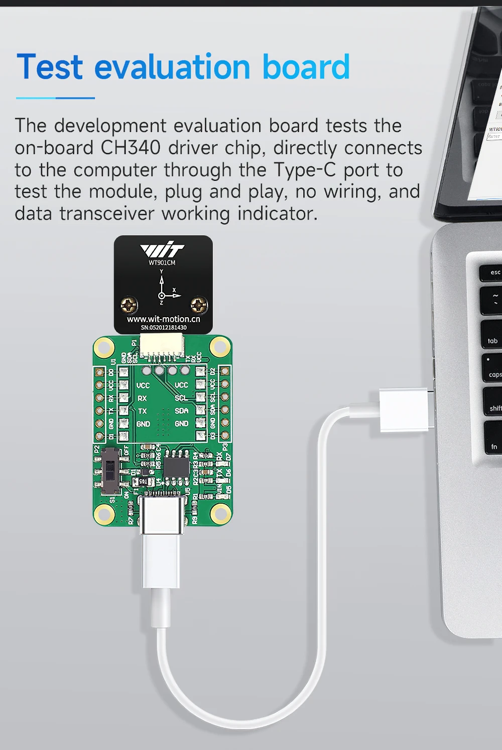 WITMOTION Inclinometro WT901CM I2C 400KHZ Accelerometro + Bussola digitale + Giroscopio, WT33M-U 1KHZ 8KHz 16KHz 32KHz Accelerazione Ritorno