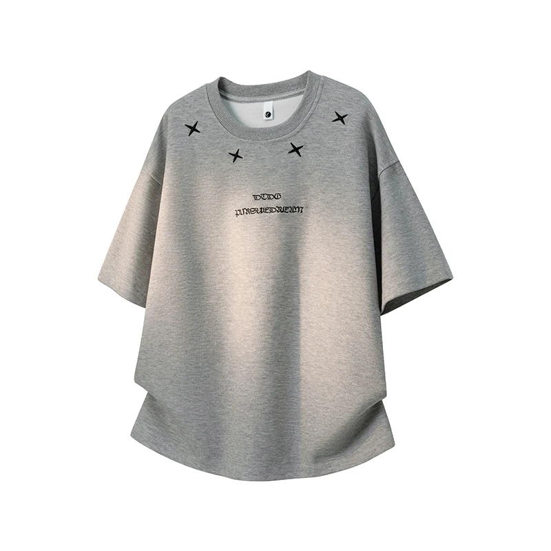 

Gothic Punk Style Men's Star Embroidered T-Shirt Gothic Print Loose Fit Casual Streetwear Top Male Clothing Couple Top