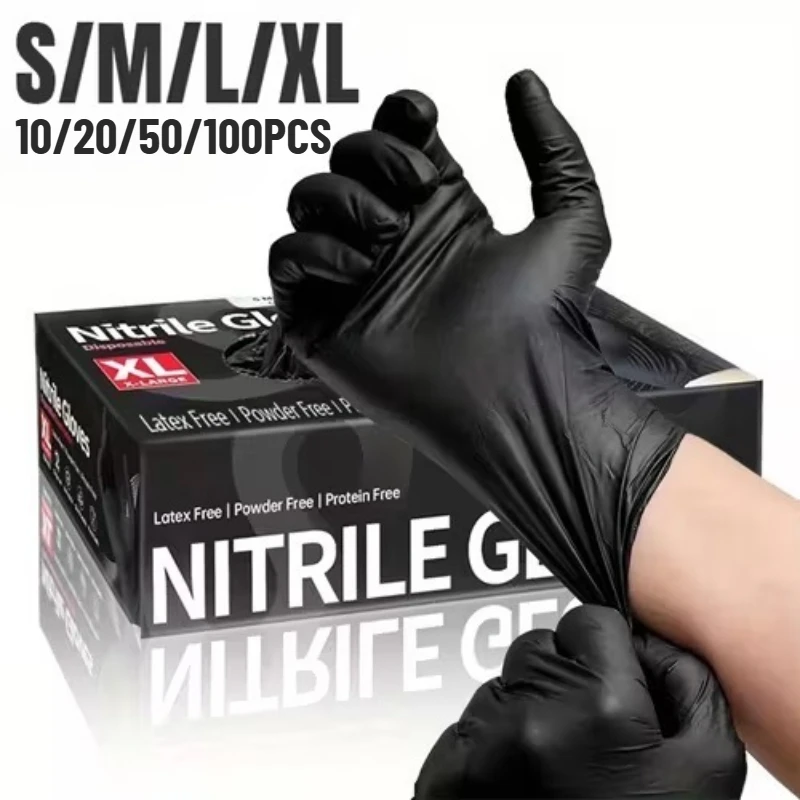 Gants de nettoyage jetables en Nitrile noir, 10/20/50/100 pièces, adaptés au nettoyage des chiens, coiffure, vaisselle, outils de tatouage