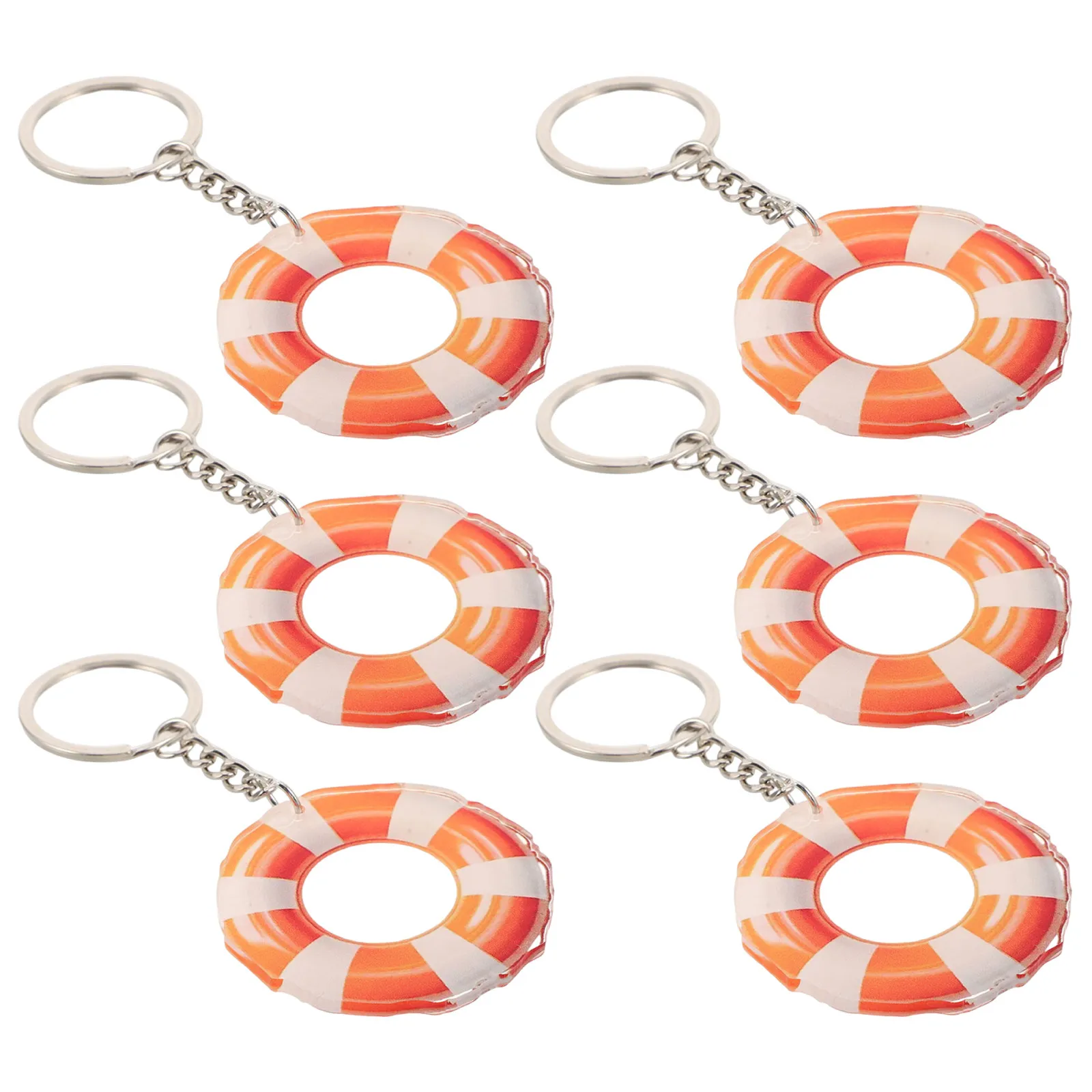 6pcs Life Saver Keychain 2D Flat Lifeguard Ring Key Ring Acrylic Lifeguard Saver Charms Outdoor Sports Boating Keychain Pendant