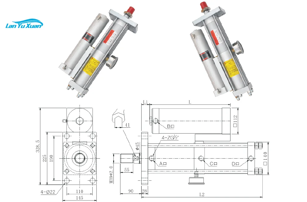 Popular Model :ULTB 3T power compact and parallel upside down Pneumatic hydraulic pressure cylinder for bag machinery