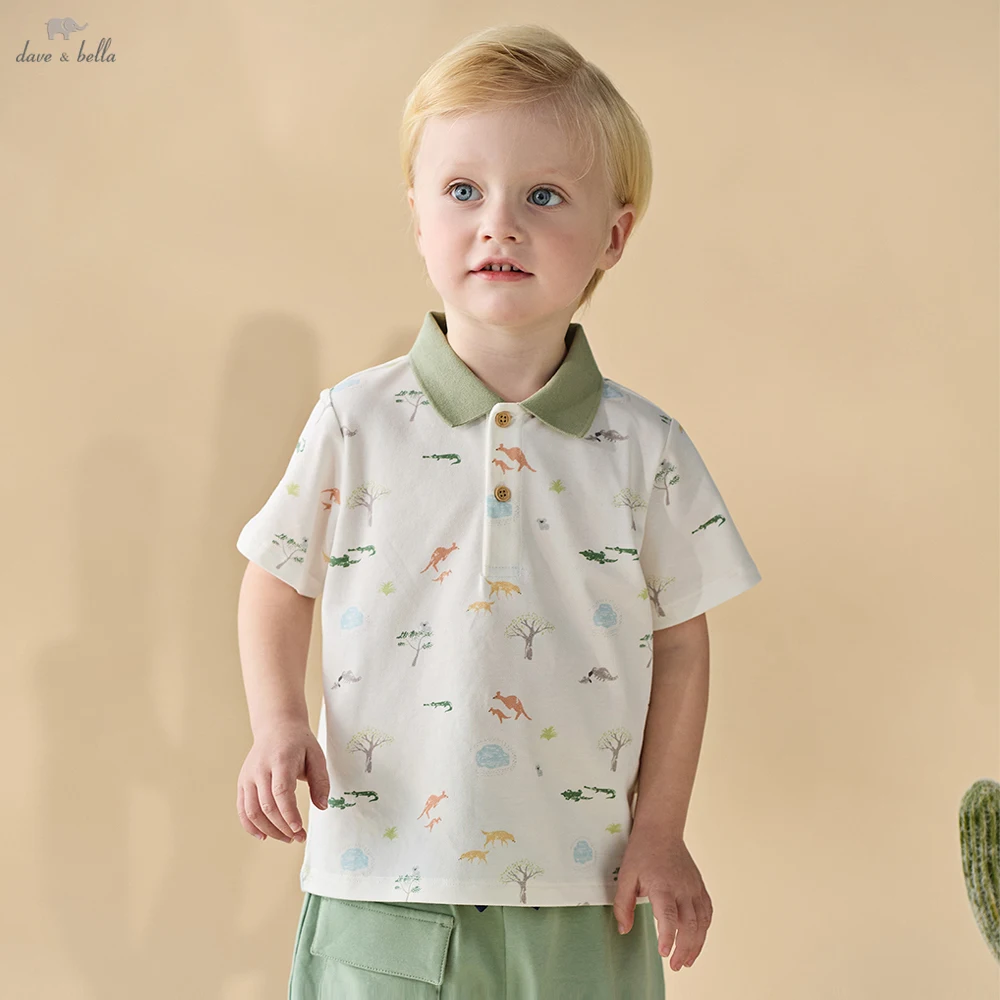 Dave Bella Boys Printed Summer Polo T-Shirt Kids Short Sleeve T-shirt Children Casual Tops Outdoor Clothing DB2261877