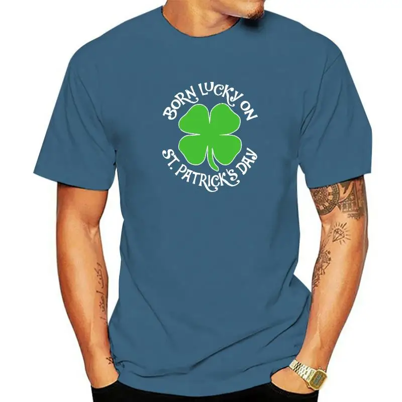 Born Lucky On St Patrick's Day Shamrock Birthday Shirt Gift Hot Sale Cool T Shirt Cotton T Shirt For Men Classic