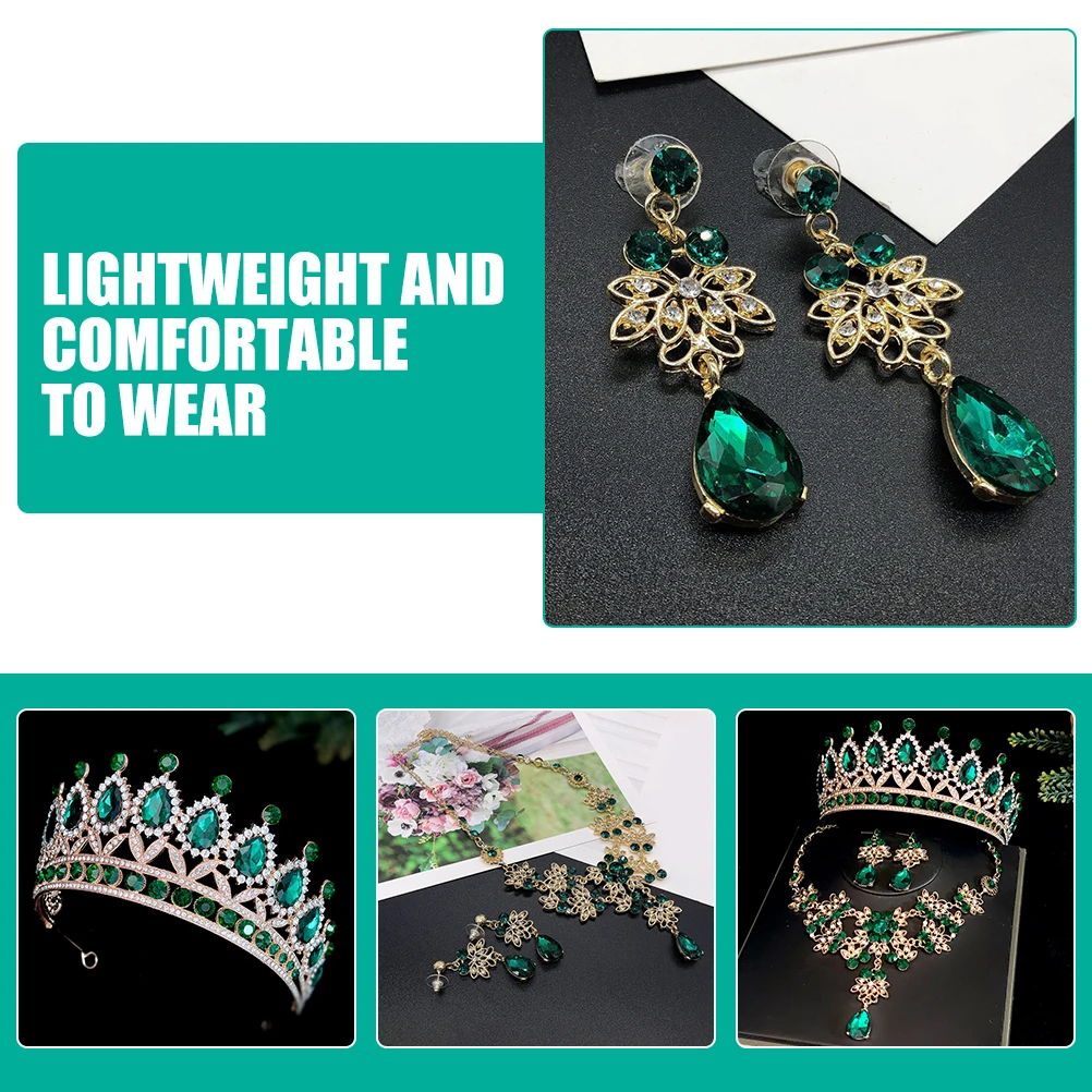 

Wedding Dress Crown Necklace Earrings Girls Crown Jewelry Earrings Prom Evening Party Necklace Earring Set Gifts