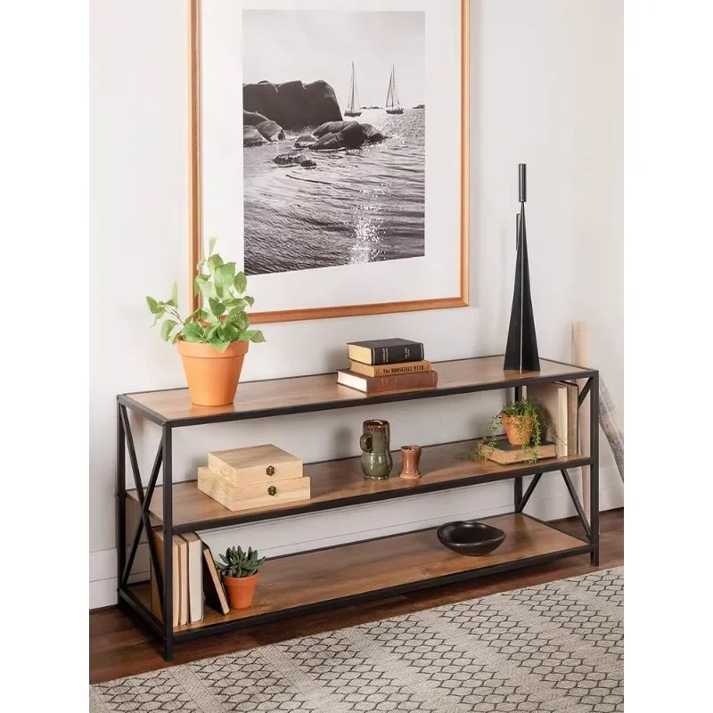 

American retro wrought iron solid wood rack multi-layer living room floor bookshelf entrance table storage display rack shoe rac