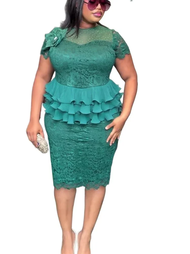 

Lace Wedding Party Dress 2025 African Dresses for Women Dashiki Ankara Evening Gown Elegant Ladies Clothes Slim Midi Dress