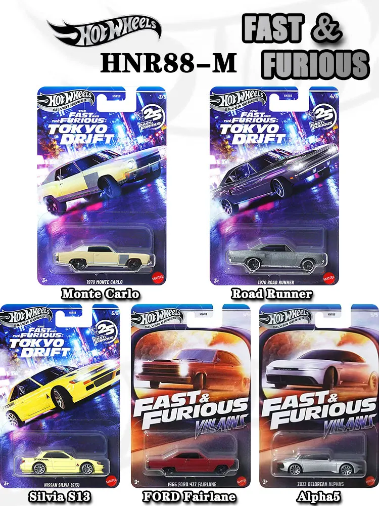 Hot Wheels Fast & Furious HNR88-M Monte Carlo,Plymouth,Silvia S13, Fairlane, Alpha5, Alloy Collectible Toy Car for Display Gifts view 2
