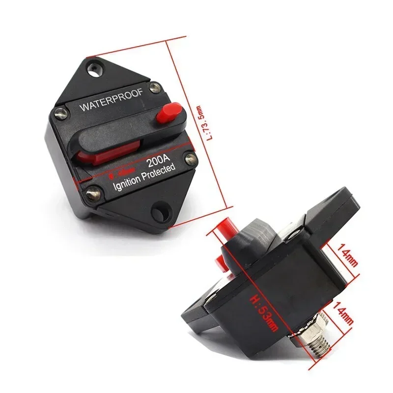12V-48V Manual Reset Circuit Breaker 20A-200A, Waterproof IP67 Marine Boat Car Audio Inline Fuse Holder Inverter Isolator
