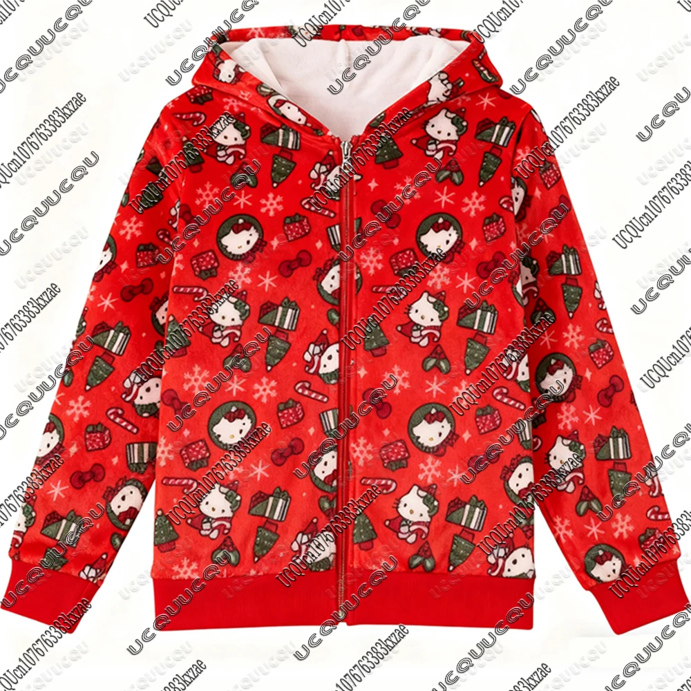 Sanrio noël Hello Kitty imprimer sweat à capuche avec fermeture éclair + pyjama pantalon pour femmes automne hiver costumes décontractés Y2K Harajuku pantalons de sport