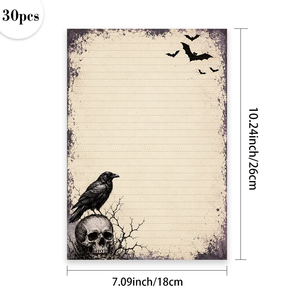 30 Sheets, B5 Dark Gothic Crow-themed Writing Paper, Lined, No Glue, Perfect For Notebooks, Memos, And Stickers
