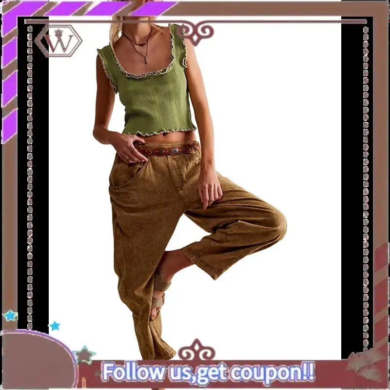 

A95D-Женская модная летняя укороченная майка с квадратным вырезом без рукавов и широкими бретелями, вязаные рубашки-бретельки