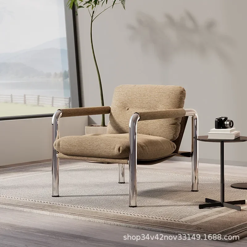 

Bauhaus leather sofa chair Italian light luxury stainless steel armchair