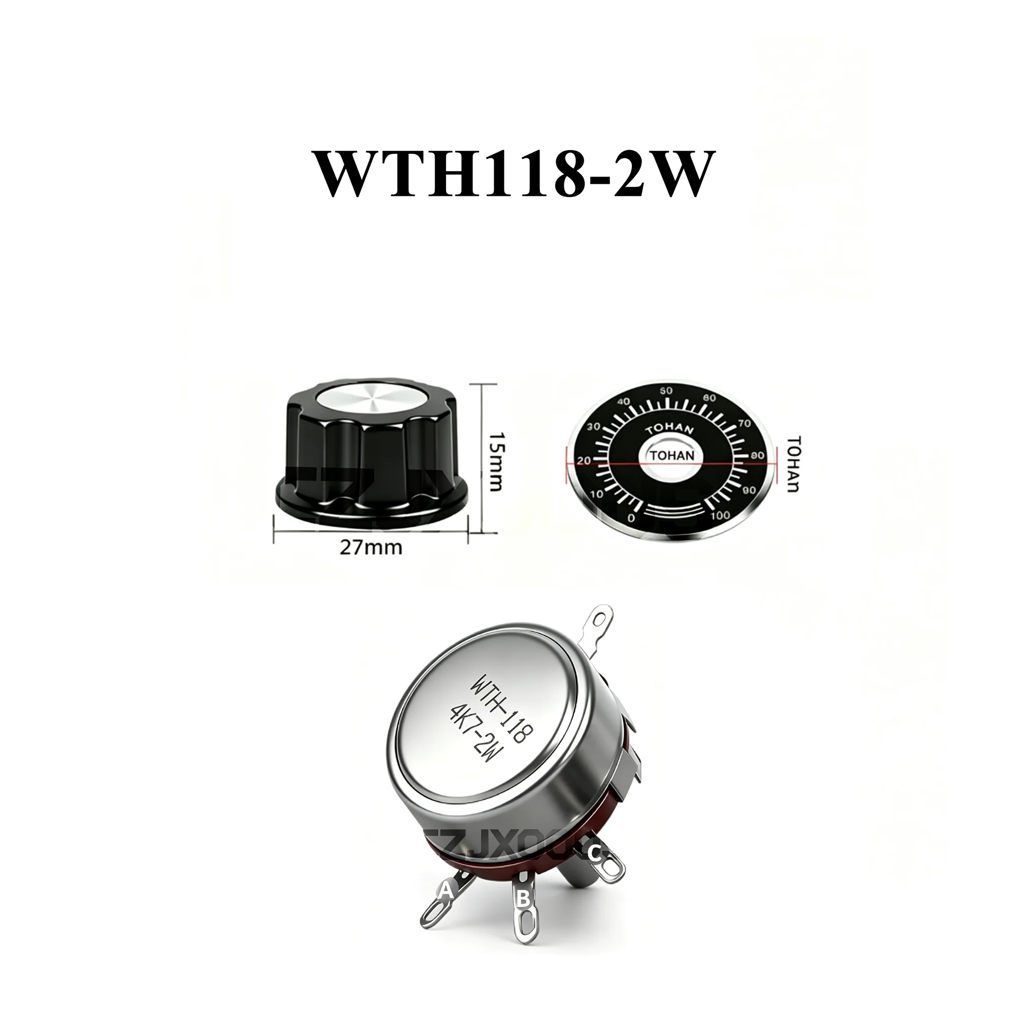 Free Shipping CZJXOOUS WTH118-1A 2W Single Turn Carbon Film Potentiometer with Knob & Dial, 470R-2M2